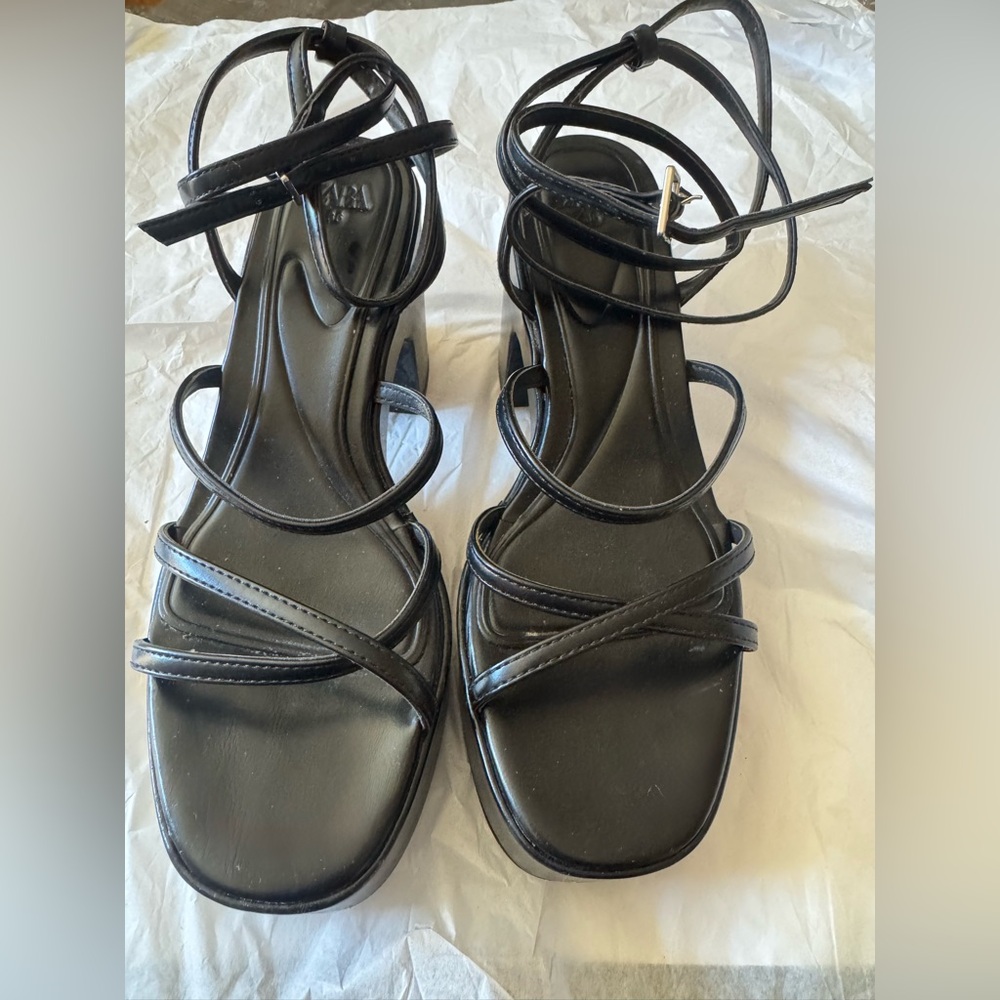 Zara Elegant Black Strappy Sandals